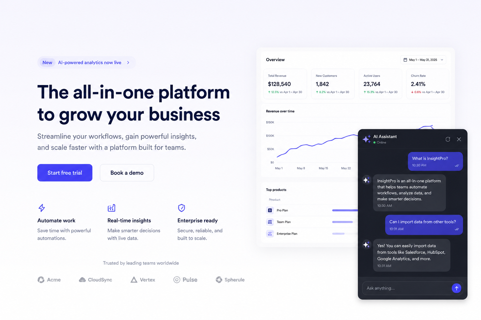 AI Chat floating widget on a business platform dashboard variant 2